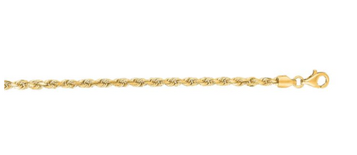14k Solid Gold Diamond Cut 3mm Rope Chain