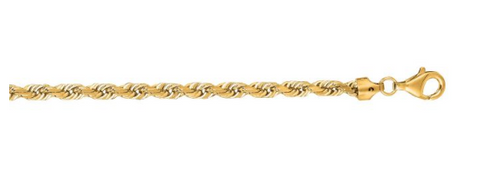 14k Solid Gold Diamond Cut 5mm Rope Chain